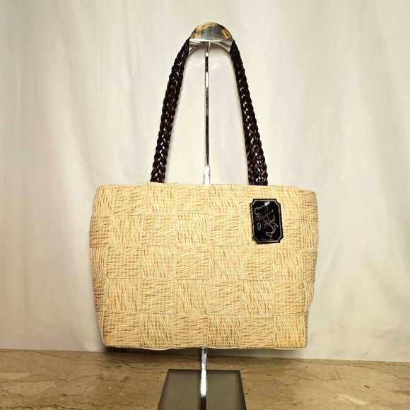 Warren Reed Handbags - NWT Vintage Warren Reed Cream Fabric/Gold Straw Basketweave Design Shoulder Bag